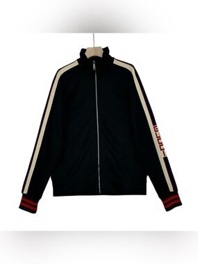 Gucci Black Track Jacket with Cream & Red Stripe Accents